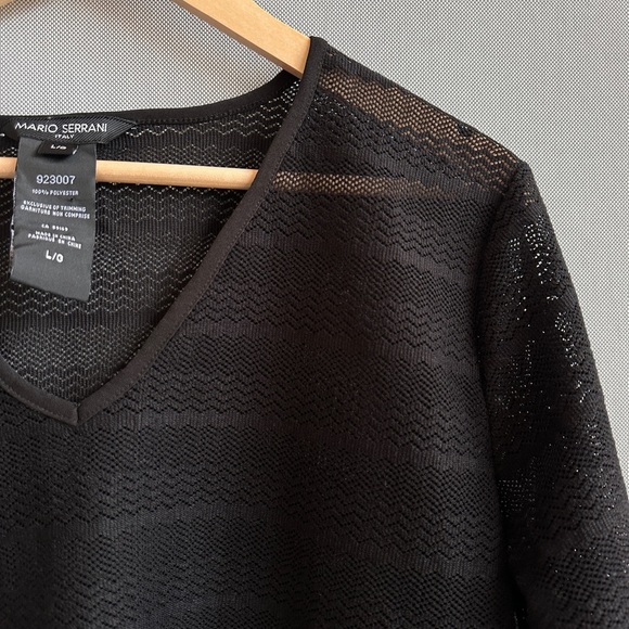 Mario Serrani Black Open-Knit Beach Cover-Up Dress – V-Neck 3/4 Sleeve – Size L - Picture 5 of 5